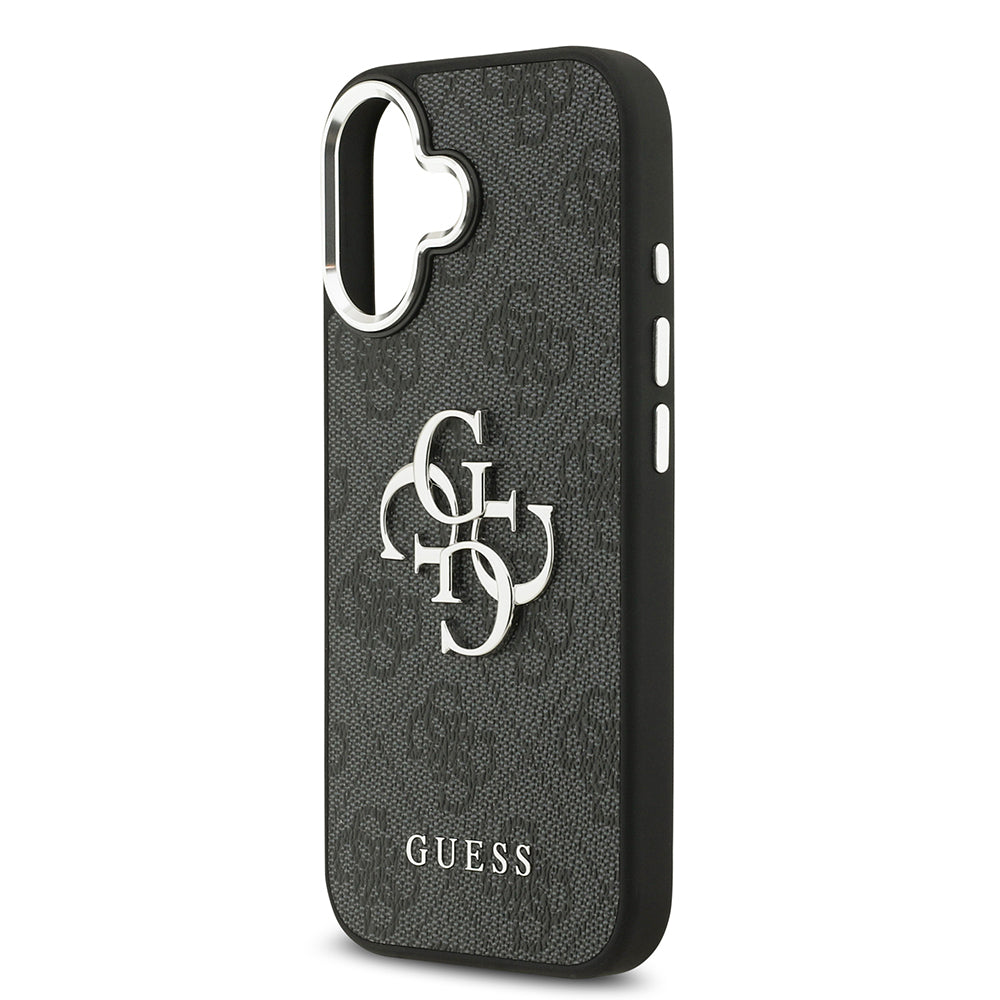 iPhone 17 Kılıf Guess Orijinal Lisanslı Gümüş Metal Kamera Çerçeveli 4G Desenli Metal Büyük 4G ve Yazı Logolu Kılıf