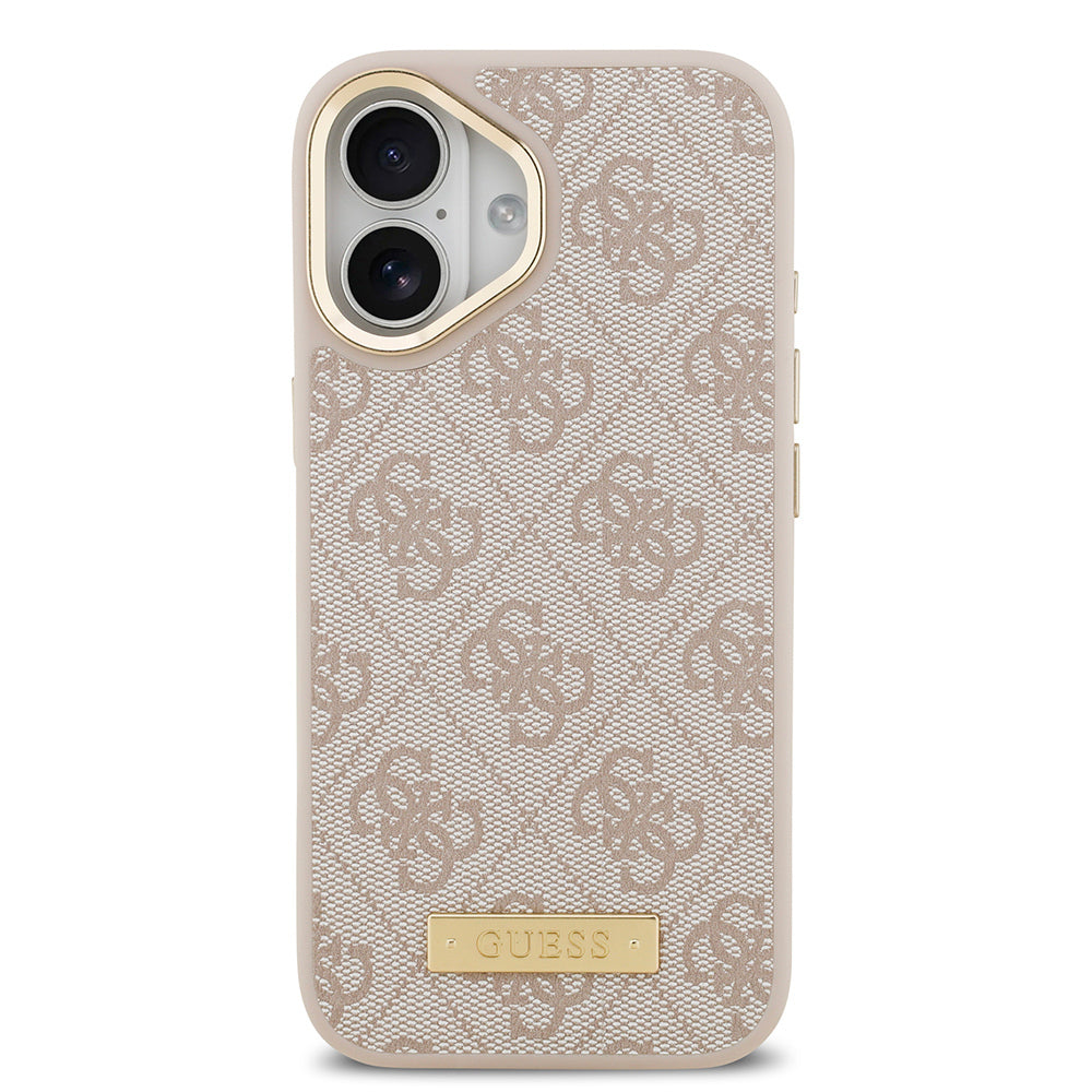 iPhone 17 Kılıf Guess Orijinal Lisanslı M-safe Şarj Özellikli 4G Desenli PU Metal Plaka Klasik Logolu Kılıf