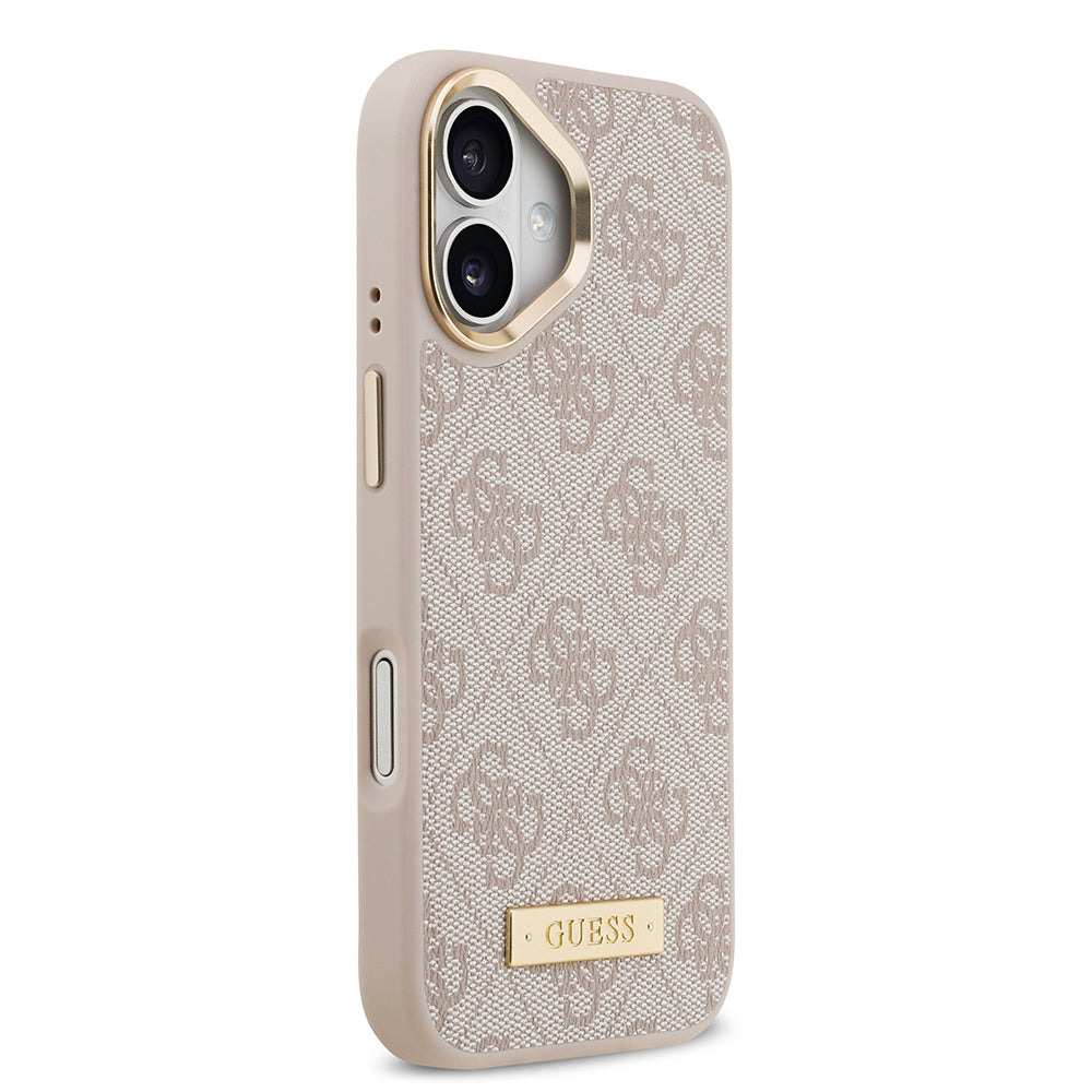 iPhone 17 Kılıf Guess Orijinal Lisanslı M-safe Şarj Özellikli 4G Desenli PU Metal Plaka Klasik Logolu Kılıf