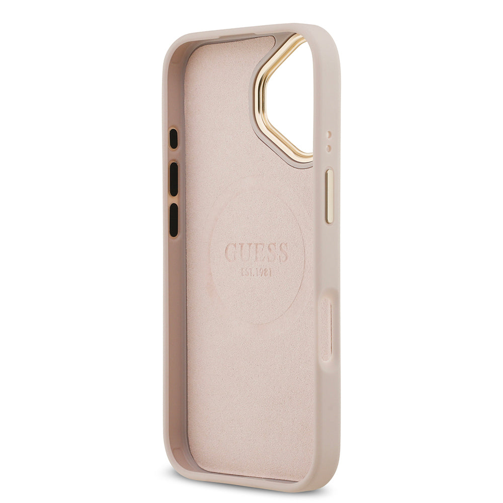 iPhone 17 Kılıf Guess Orijinal Lisanslı M-safe Şarj Özellikli 4G Desenli PU Metal Plaka Klasik Logolu Kılıf