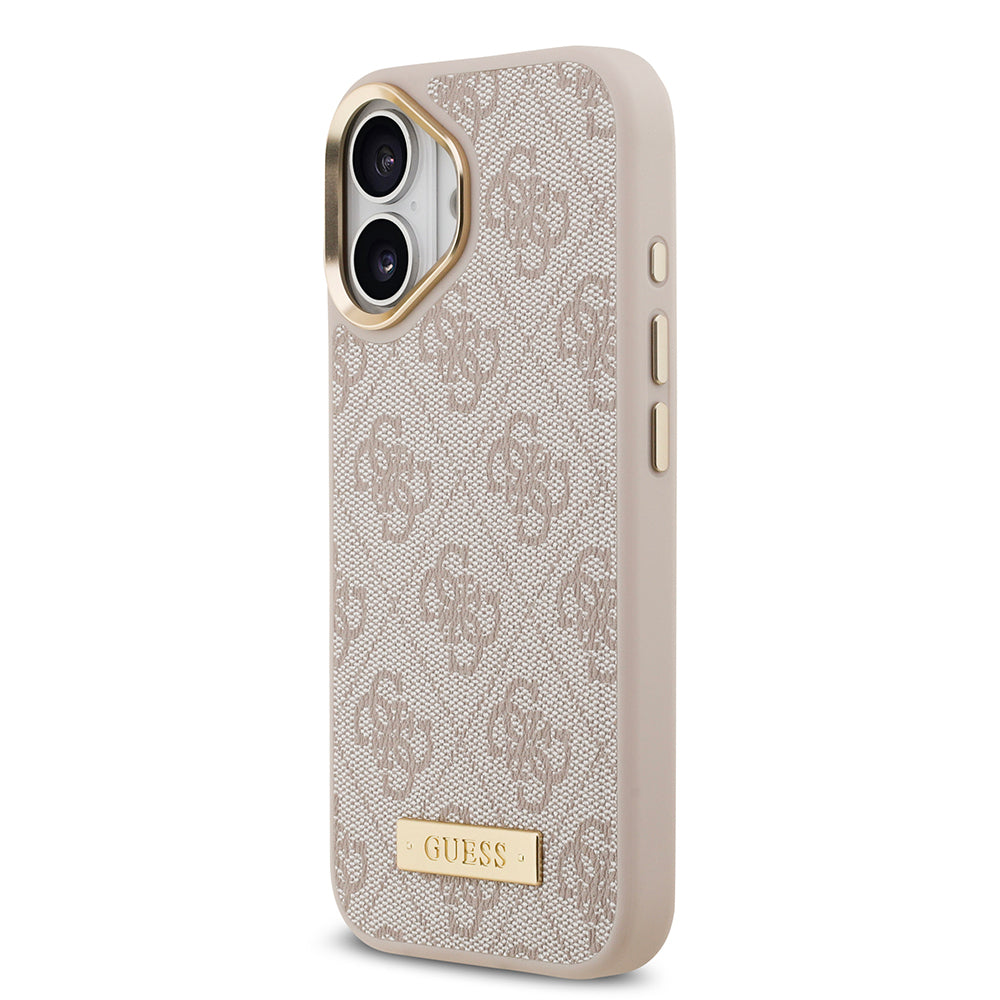 iPhone 17 Kılıf Guess Orijinal Lisanslı M-safe Şarj Özellikli 4G Desenli PU Metal Plaka Klasik Logolu Kılıf