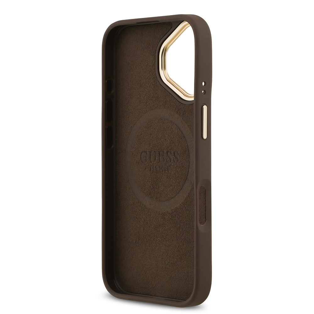 iPhone 17 Kılıf Guess Orijinal Lisanslı M-safe Şarj Özellikli 4G Desenli PU Metal Plaka Klasik Logolu Kılıf