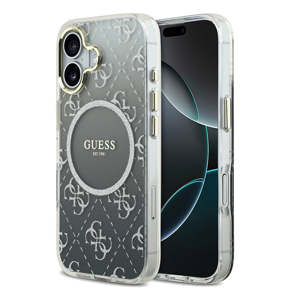 iPhone 17 Kılıf Guess Orijinal Lisanslı M-safe Şarj Özellikli 4G Desenli Simli Silikon Kılıf