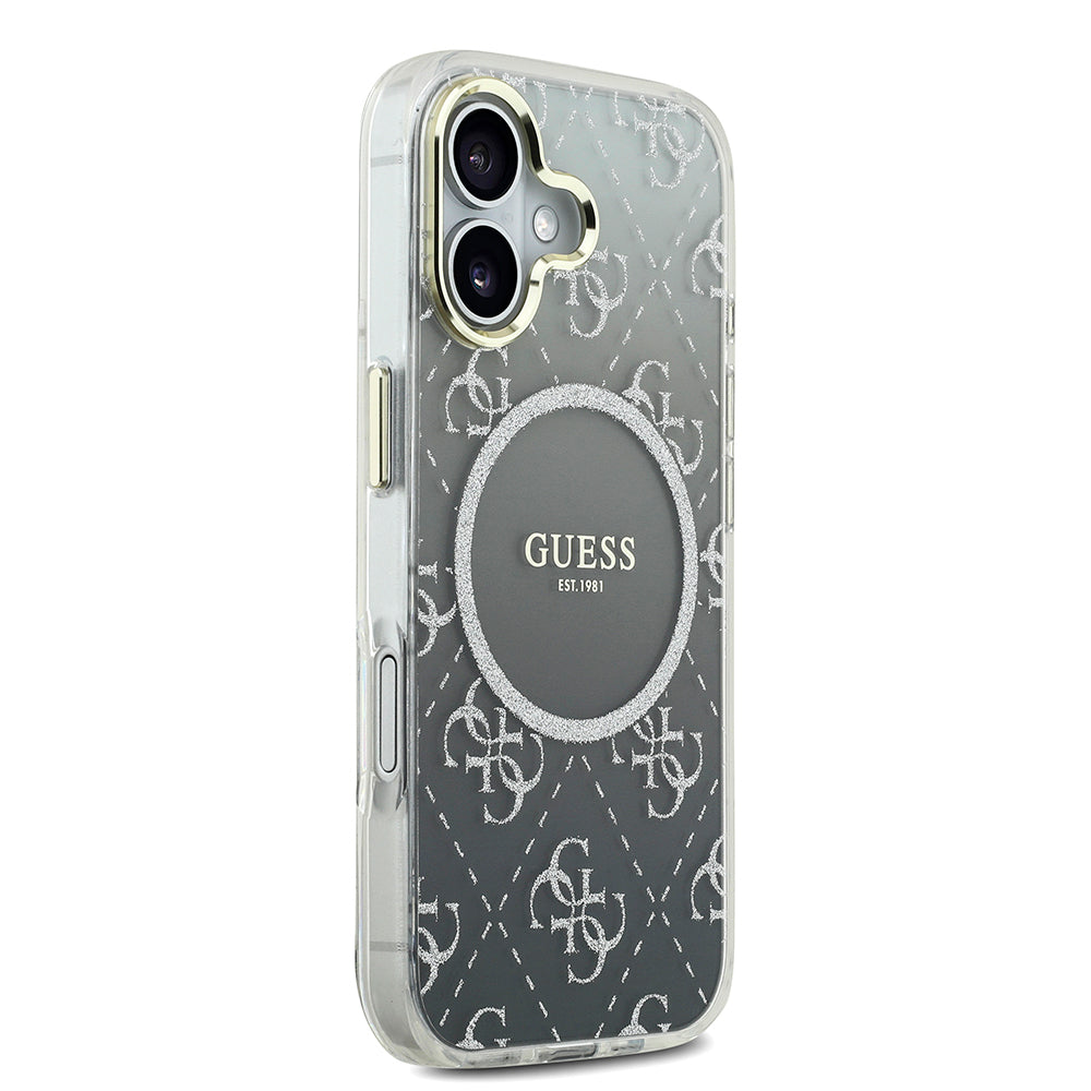 iPhone 17 Kılıf Guess Orijinal Lisanslı M-safe Şarj Özellikli 4G Desenli Simli Silikon Kılıf
