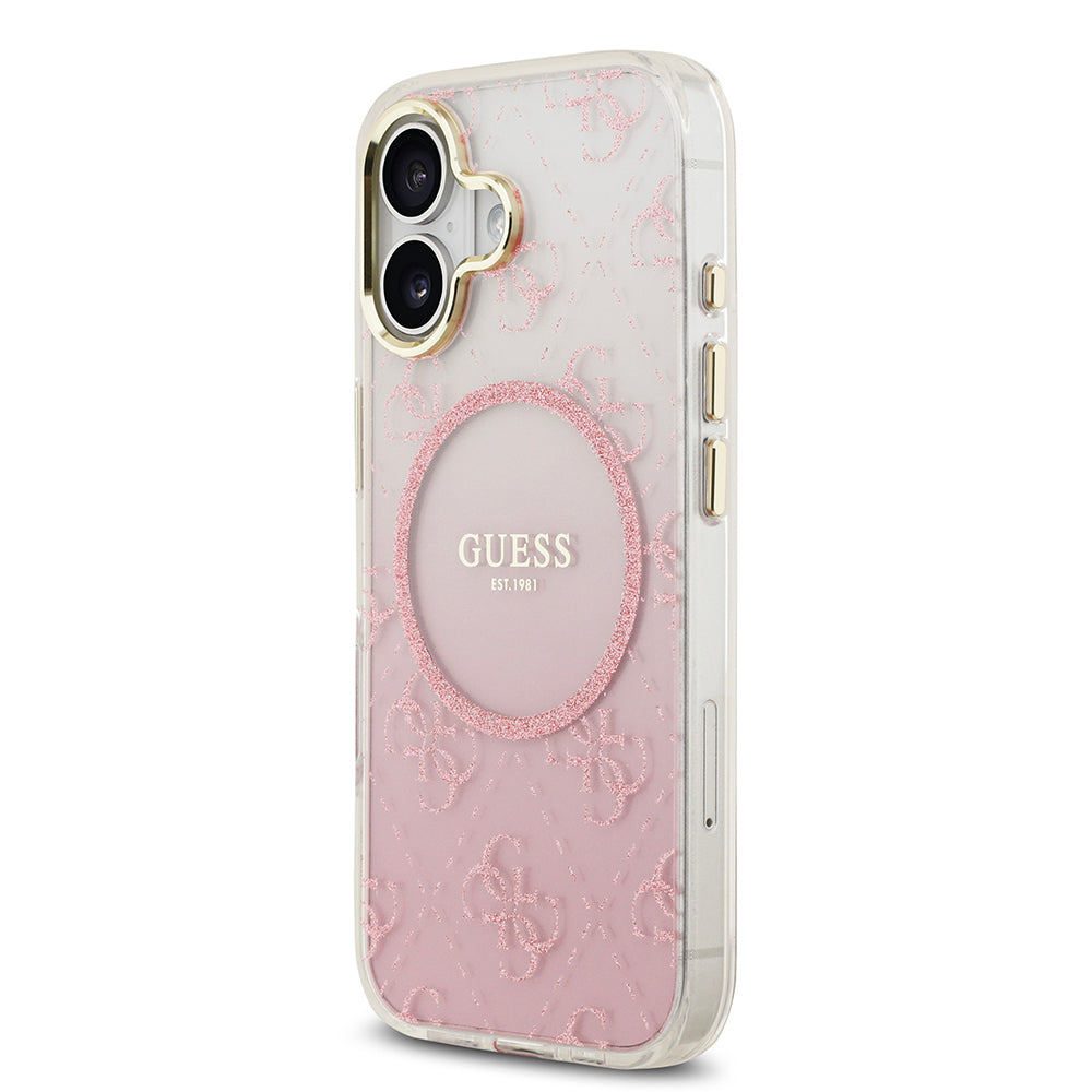 iPhone 17 Kılıf Guess Orijinal Lisanslı M-safe Şarj Özellikli 4G Desenli Simli Silikon Kılıf
