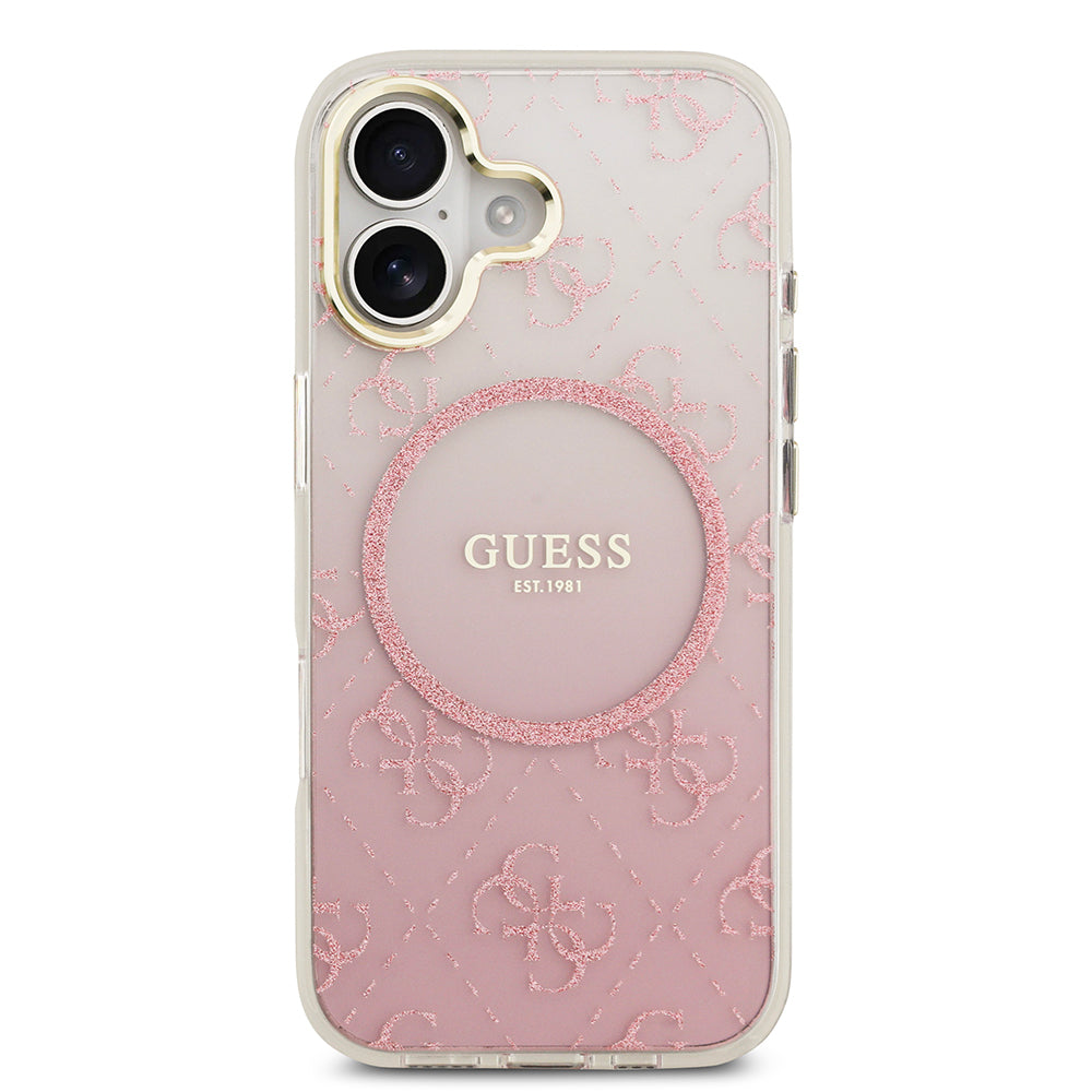 iPhone 17 Kılıf Guess Orijinal Lisanslı M-safe Şarj Özellikli 4G Desenli Simli Silikon Kılıf