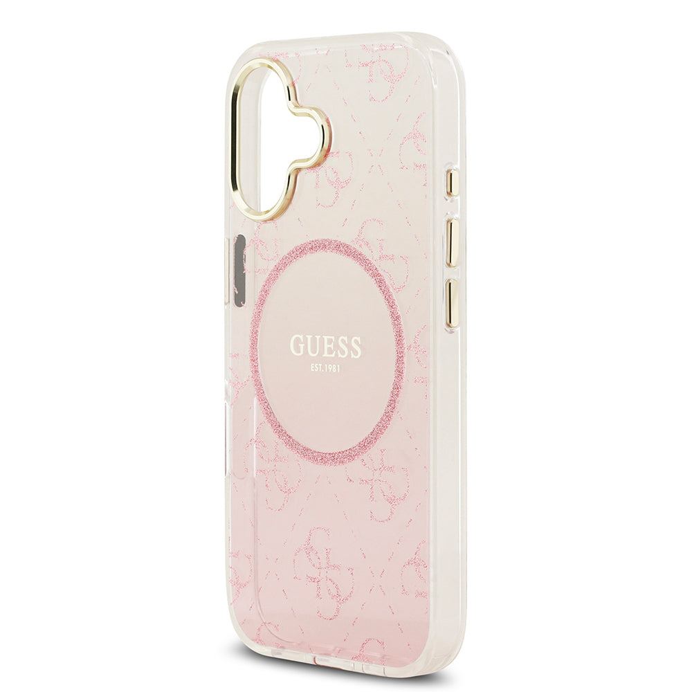 iPhone 17 Kılıf Guess Orijinal Lisanslı M-safe Şarj Özellikli 4G Desenli Simli Silikon Kılıf