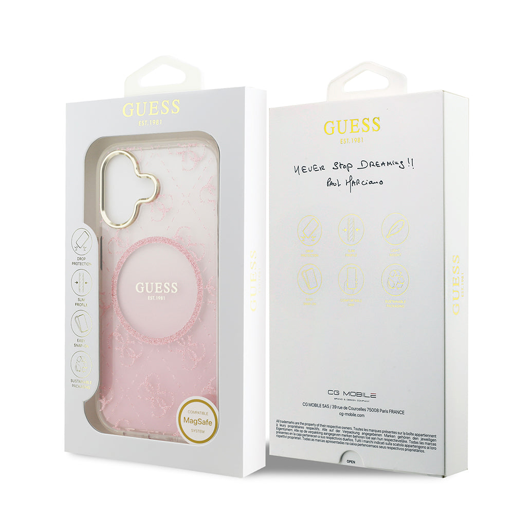 iPhone 17 Kılıf Guess Orijinal Lisanslı M-safe Şarj Özellikli 4G Desenli Simli Silikon Kılıf