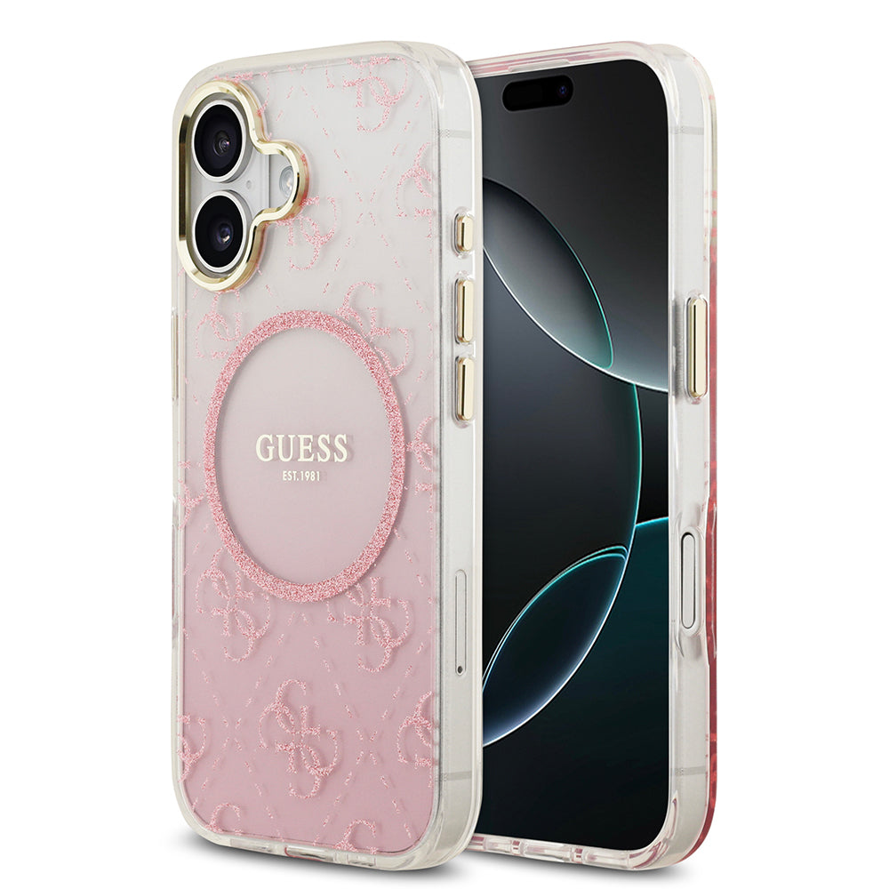 iPhone 17 Kılıf Guess Orijinal Lisanslı M-safe Şarj Özellikli 4G Desenli Simli Silikon Kılıf