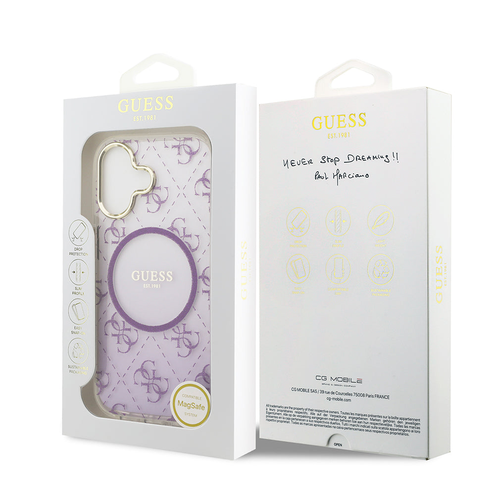 iPhone 17 Kılıf Guess Orijinal Lisanslı M-safe Şarj Özellikli 4G Desenli Simli Silikon Kılıf