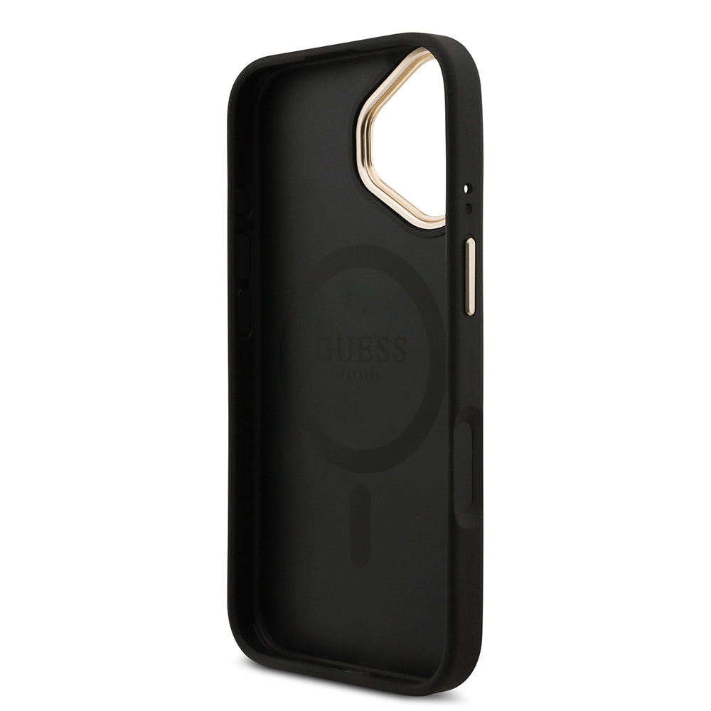 iPhone 17 Kılıf Guess Orijinal Lisanslı M-safe Şarj Özellikli 4G Metal Büyük Logolu Kartlıklı Kılıf