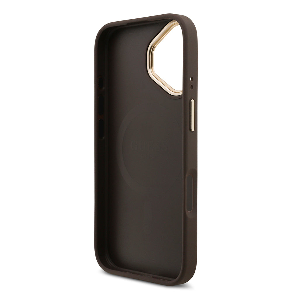 iPhone 17 Kılıf Guess Orijinal Lisanslı M-safe Şarj Özellikli 4G Metal Büyük Logolu Kartlıklı Kılıf