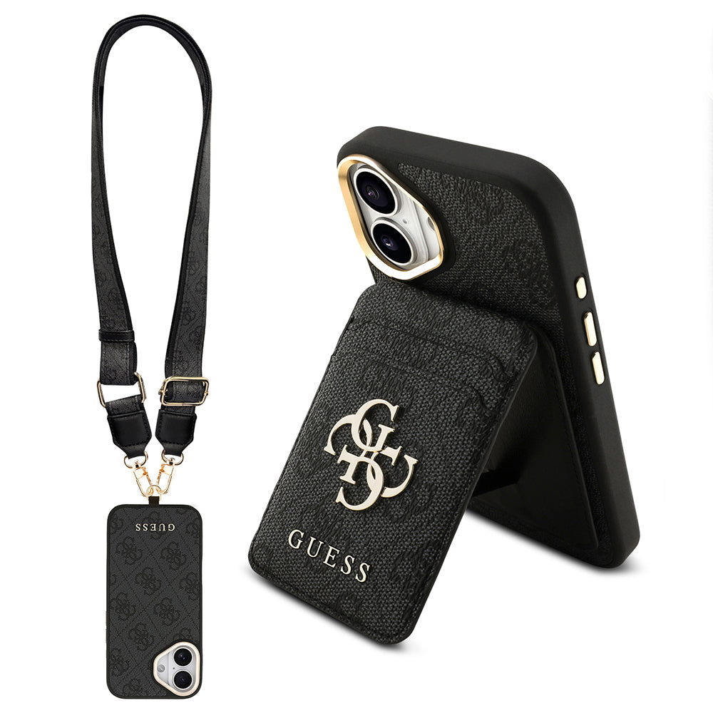 iPhone 17 Kılıf Guess Orijinal Lisanslı M-safe Şarj Özellikli Askılı ve 4G Logo Kartlıklı Kılıf