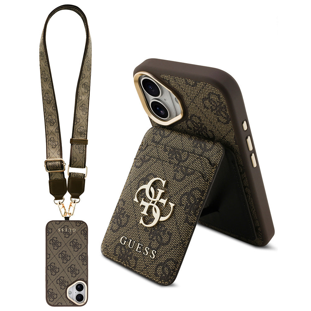 iPhone 17 Kılıf Guess Orijinal Lisanslı M-safe Şarj Özellikli Askılı ve 4G Logo Kartlıklı Kılıf