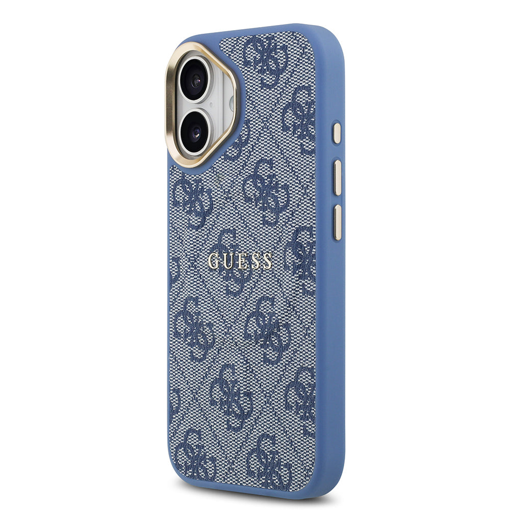 iPhone 17 Kılıf Guess Orijinal Lisanslı M-safe Şarj Özellikli Gold Metal Kamera Çerçeveli PU Deri 4G Desenli Yazı Logolu Kılıf