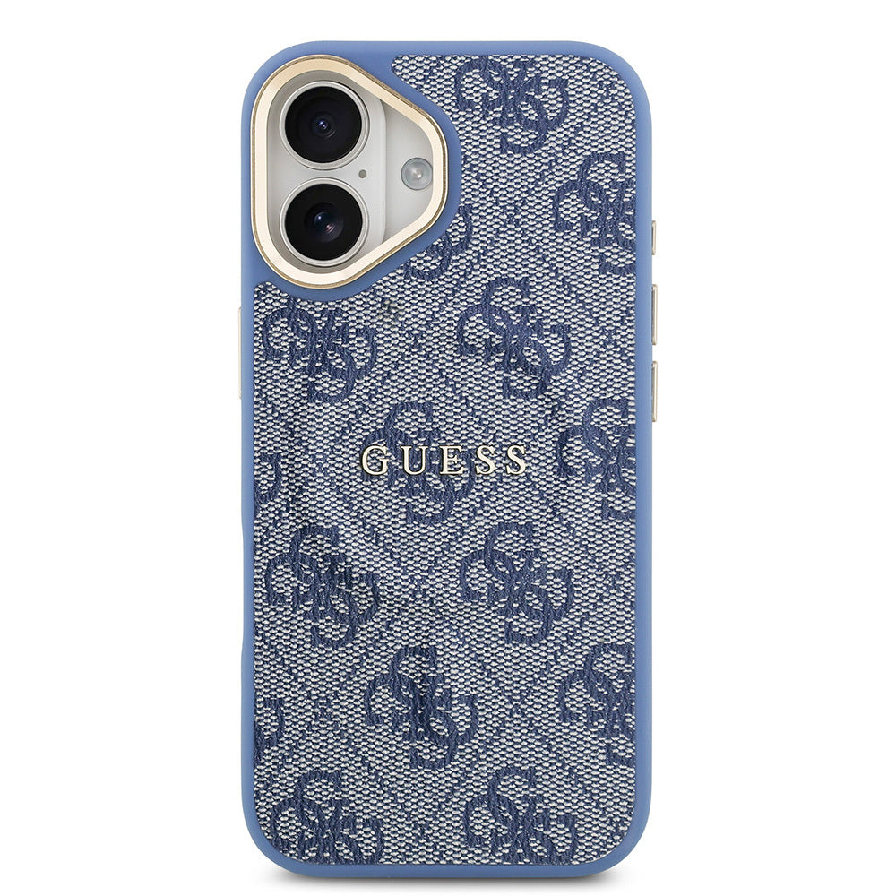 iPhone 17 Kılıf Guess Orijinal Lisanslı M-safe Şarj Özellikli Gold Metal Kamera Çerçeveli PU Deri 4G Desenli Yazı Logolu Kılıf