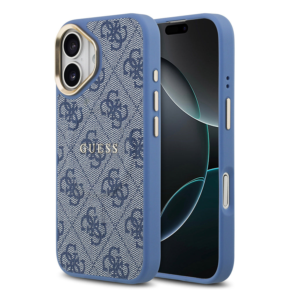 iPhone 17 Kılıf Guess Orijinal Lisanslı M-safe Şarj Özellikli Gold Metal Kamera Çerçeveli PU Deri 4G Desenli Yazı Logolu Kılıf