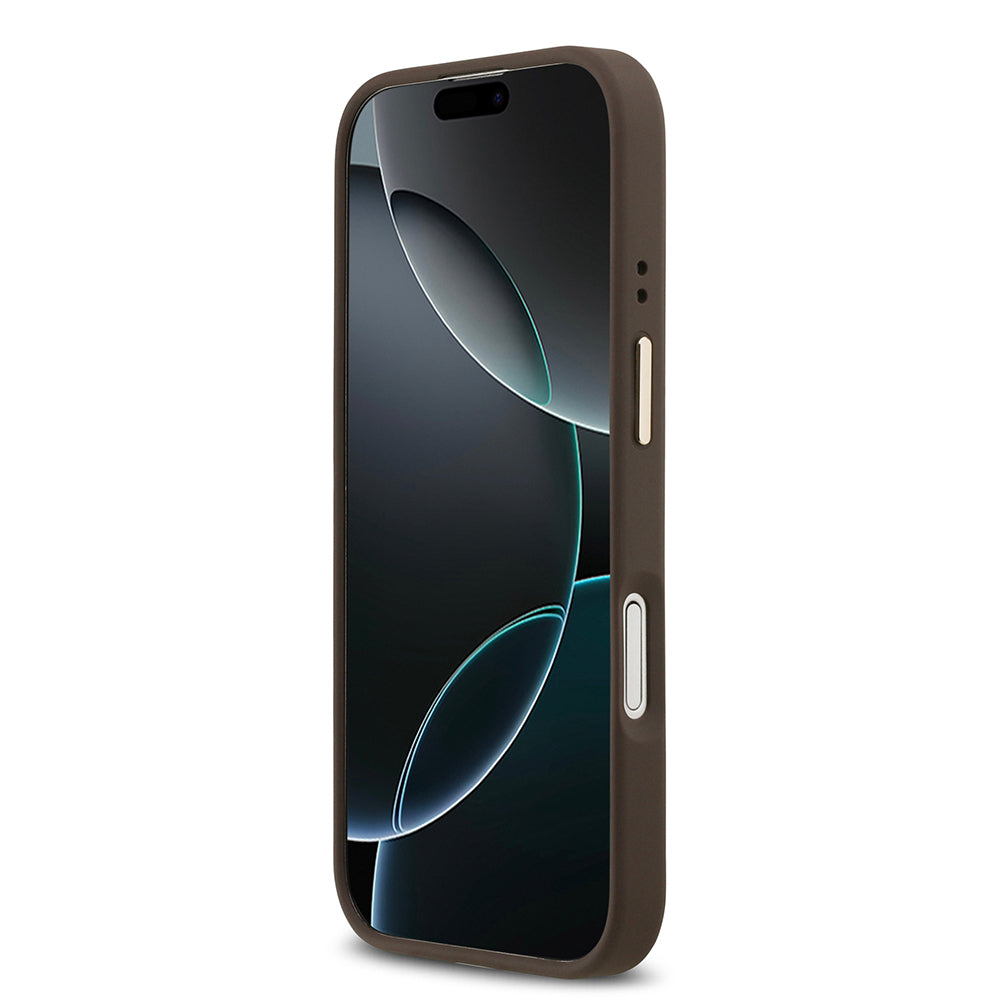 iPhone 17 Kılıf Guess Orijinal Lisanslı M-safe Şarj Özellikli Grained Yazı ve Taşlı 4G Logolu Kılıf