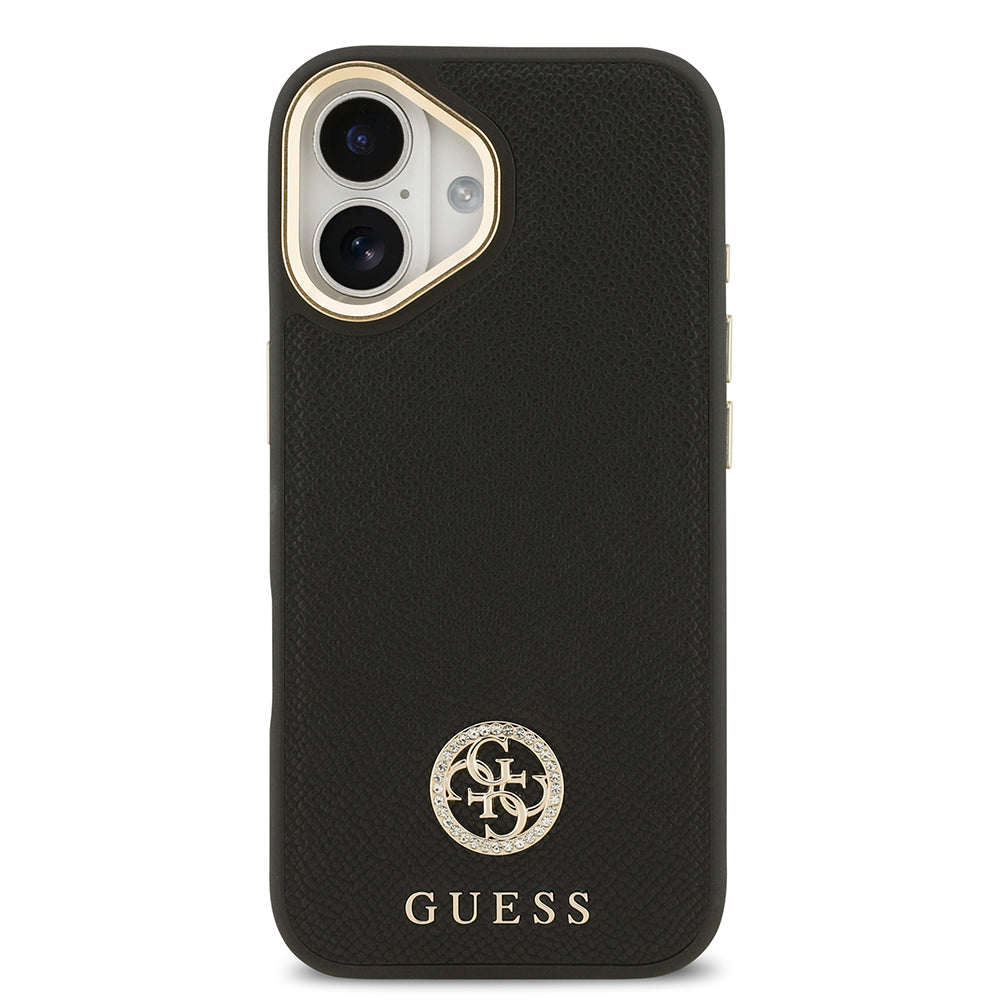 iPhone 17 Kılıf Guess Orijinal Lisanslı M-safe Şarj Özellikli Grained Yazı ve Taşlı 4G Logolu Kılıf