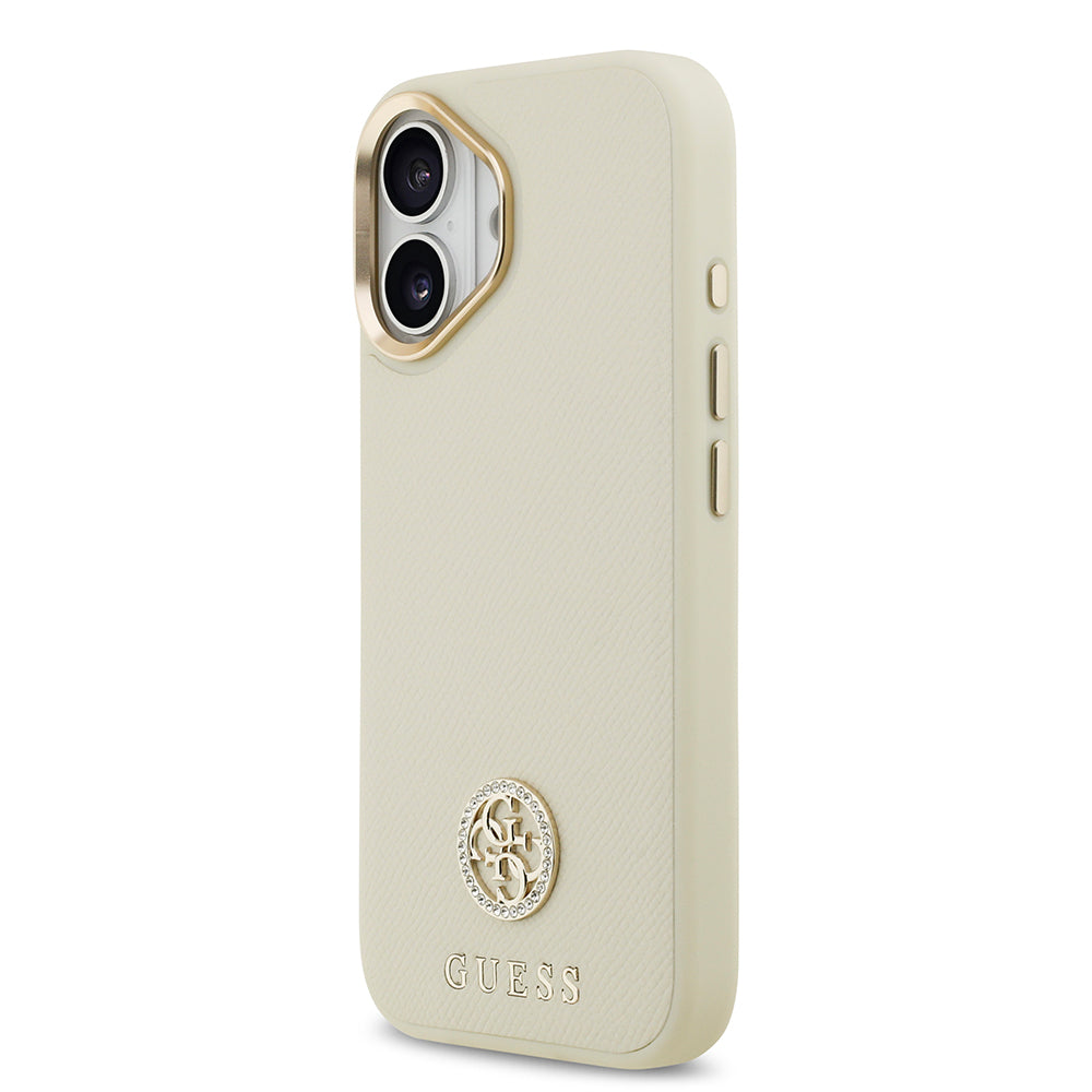 iPhone 17 Kılıf Guess Orijinal Lisanslı M-safe Şarj Özellikli Grained Yazı ve Taşlı 4G Logolu Kılıf
