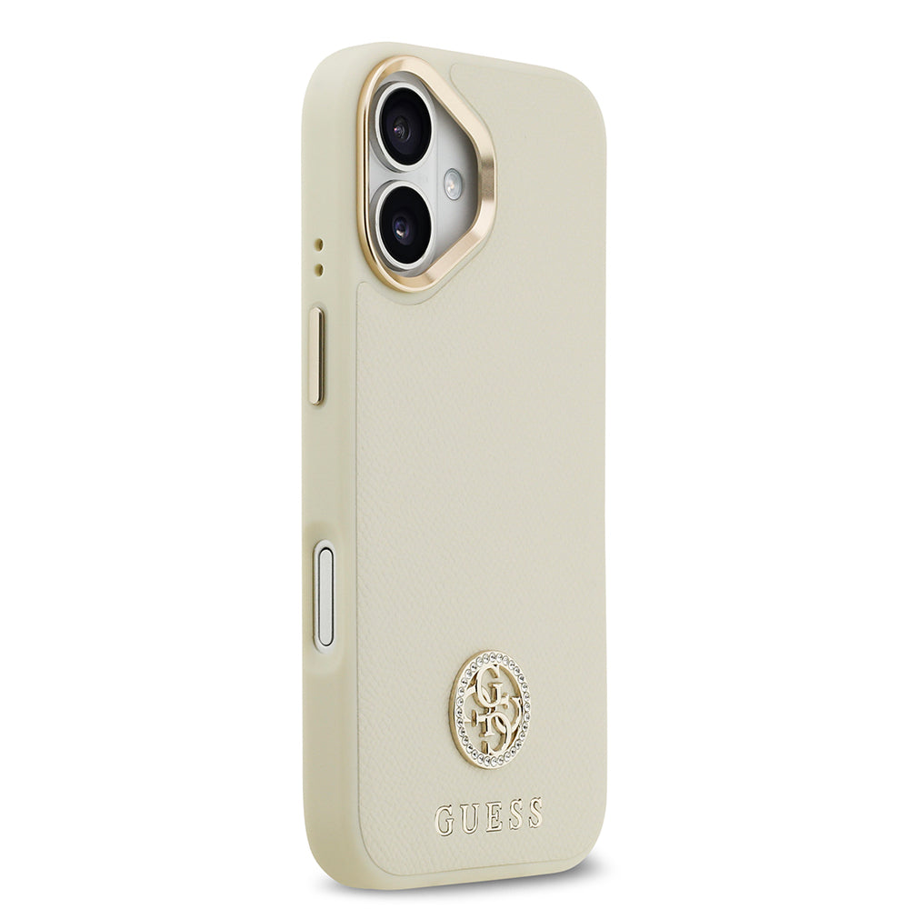 iPhone 17 Kılıf Guess Orijinal Lisanslı M-safe Şarj Özellikli Grained Yazı ve Taşlı 4G Logolu Kılıf