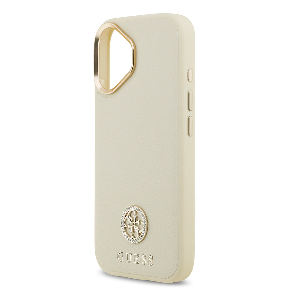 iPhone 17 Kılıf Guess Orijinal Lisanslı M-safe Şarj Özellikli Grained Yazı ve Taşlı 4G Logolu Kılıf