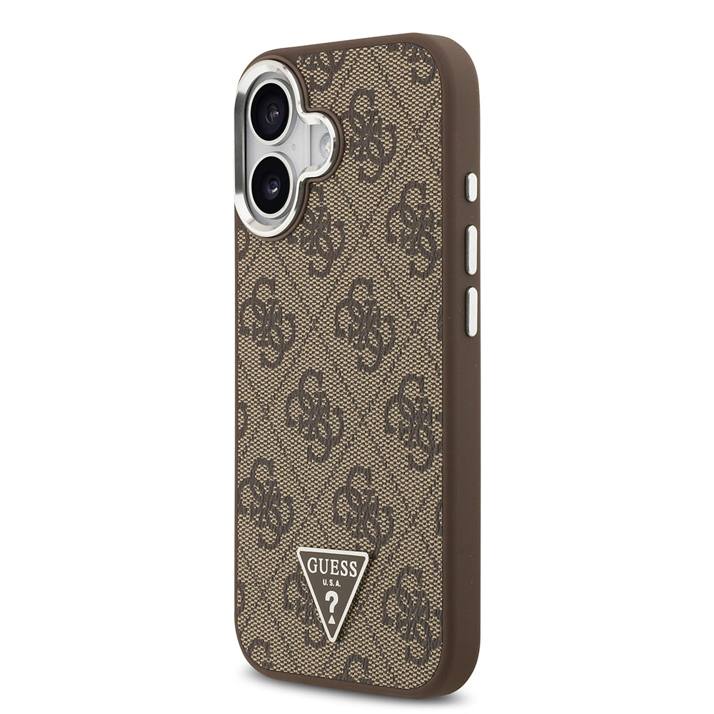 iPhone 17 Kılıf Guess Orijinal Lisanslı M-safe Şarj Özellikli Gümüş Metal Kamera Çerçeveli Üçgen Logo 4G Desenli Kılıf
