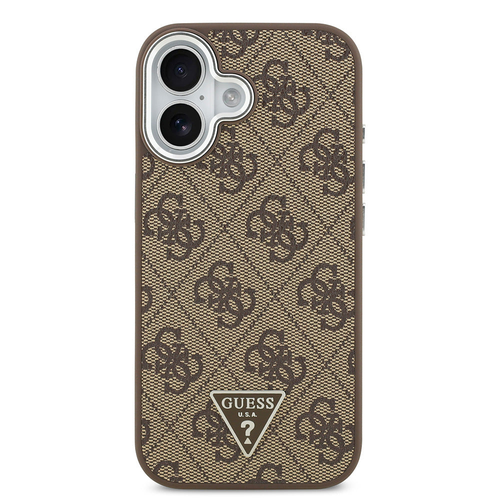 iPhone 17 Kılıf Guess Orijinal Lisanslı M-safe Şarj Özellikli Gümüş Metal Kamera Çerçeveli Üçgen Logo 4G Desenli Kılıf