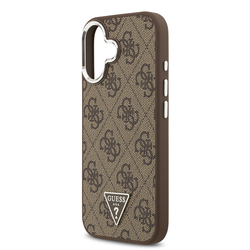iPhone 17 Kılıf Guess Orijinal Lisanslı M-safe Şarj Özellikli Gümüş Metal Kamera Çerçeveli Üçgen Logo 4G Desenli Kılıf