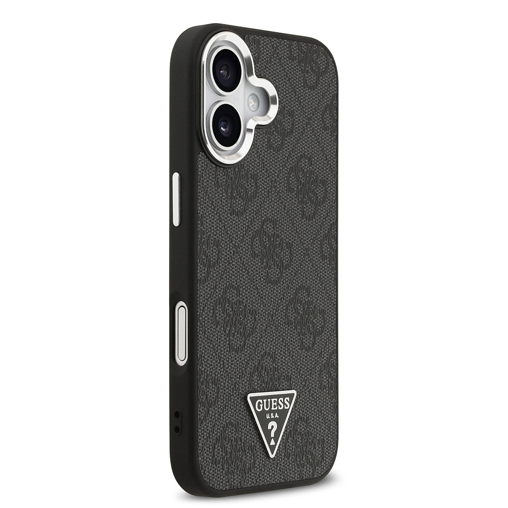 iPhone 17 Kılıf Guess Orijinal Lisanslı M-safe Şarj Özellikli Gümüş Metal Kamera Çerçeveli Üçgen Logo 4G Desenli Kılıf