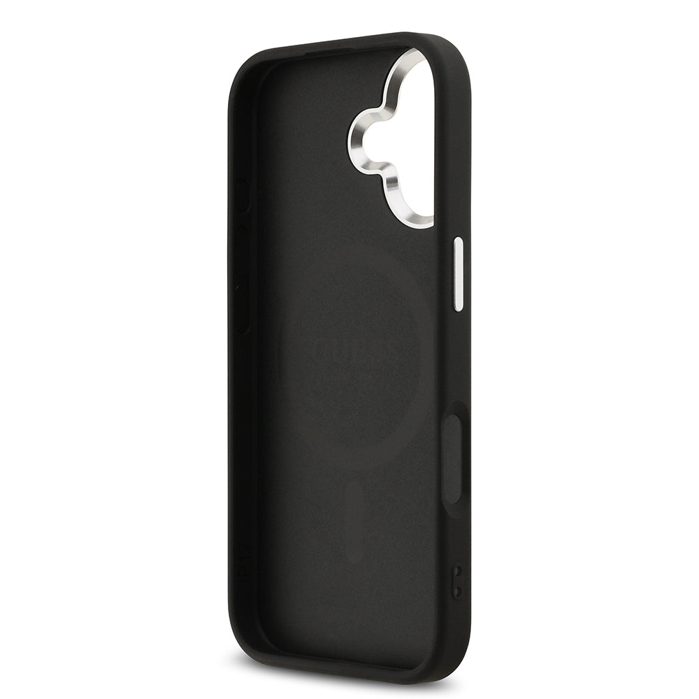 iPhone 17 Kılıf Guess Orijinal Lisanslı M-safe Şarj Özellikli Gümüş Metal Kamera Çerçeveli Üçgen Logo 4G Desenli Kılıf