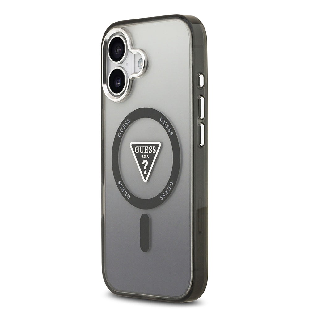 iPhone 17 Kılıf Guess Orijinal Lisanslı M-safe Şarj Özellikli IML Baskılı Üçgen Logolu Metal Kamera Çerçeveli Kılıf
