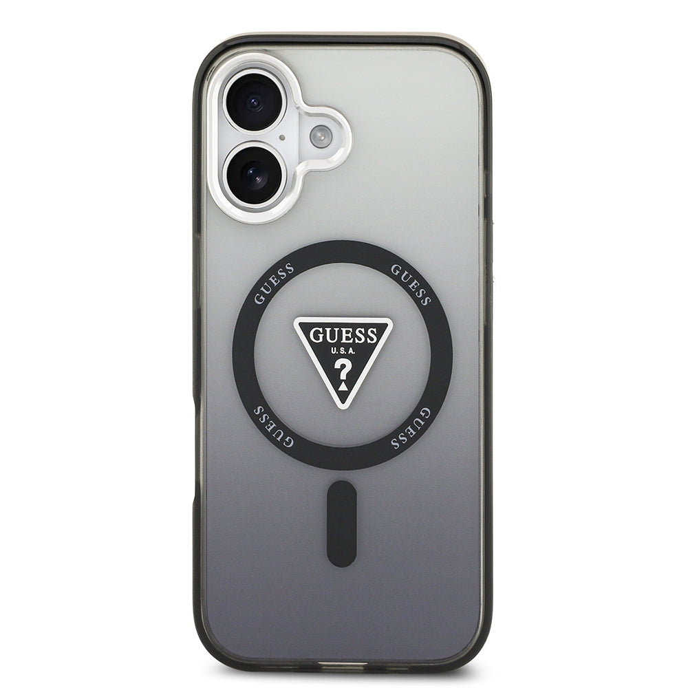 iPhone 17 Kılıf Guess Orijinal Lisanslı M-safe Şarj Özellikli IML Baskılı Üçgen Logolu Metal Kamera Çerçeveli Kılıf
