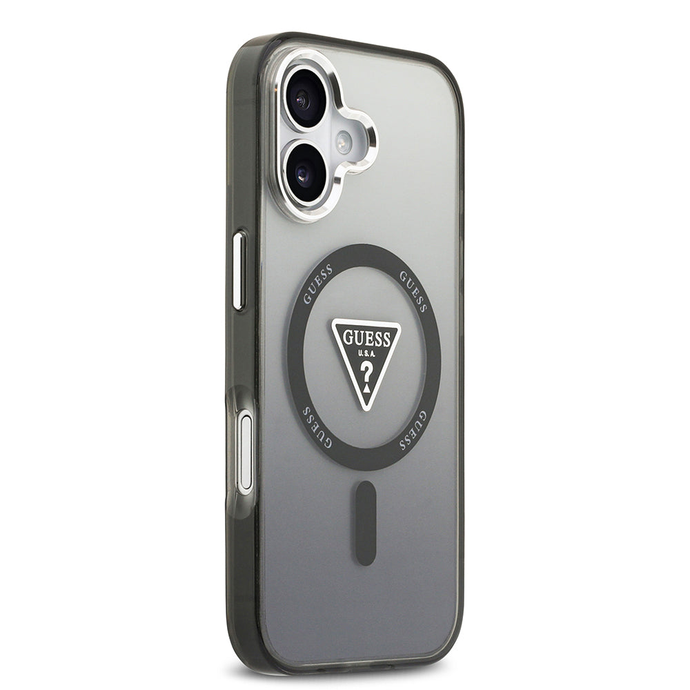 iPhone 17 Kılıf Guess Orijinal Lisanslı M-safe Şarj Özellikli IML Baskılı Üçgen Logolu Metal Kamera Çerçeveli Kılıf