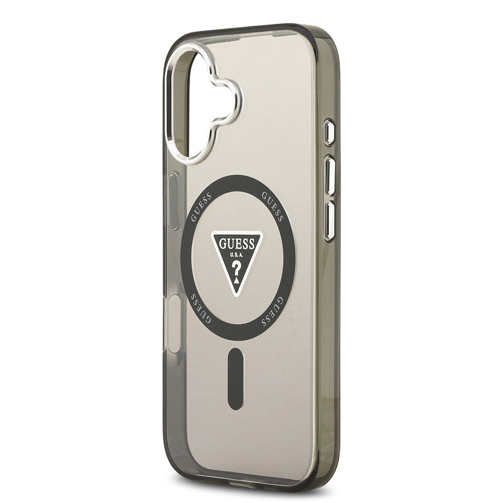 iPhone 17 Kılıf Guess Orijinal Lisanslı M-safe Şarj Özellikli IML Baskılı Üçgen Logolu Metal Kamera Çerçeveli Kılıf