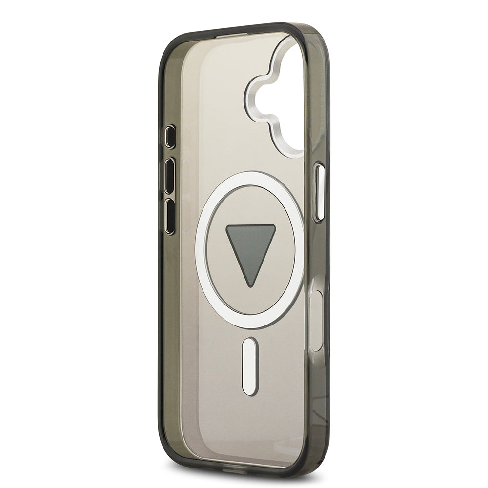 iPhone 17 Kılıf Guess Orijinal Lisanslı M-safe Şarj Özellikli IML Baskılı Üçgen Logolu Metal Kamera Çerçeveli Kılıf