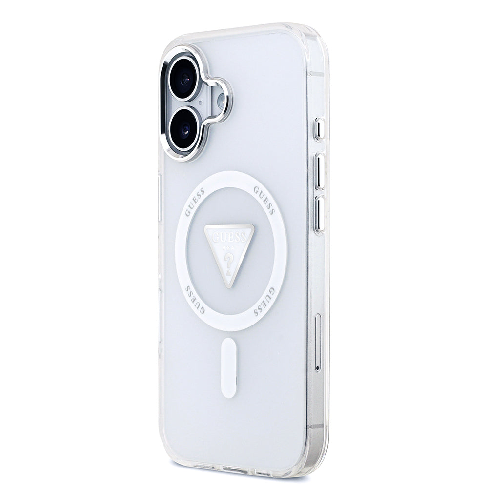 iPhone 17 Kılıf Guess Orijinal Lisanslı M-safe Şarj Özellikli IML Baskılı Üçgen Logolu Metal Kamera Çerçeveli Kılıf