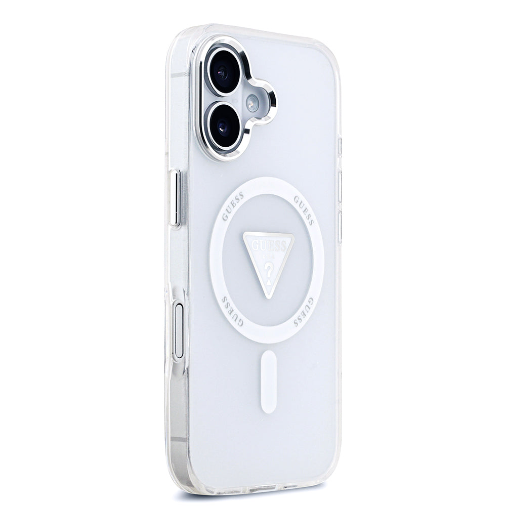 iPhone 17 Kılıf Guess Orijinal Lisanslı M-safe Şarj Özellikli IML Baskılı Üçgen Logolu Metal Kamera Çerçeveli Kılıf