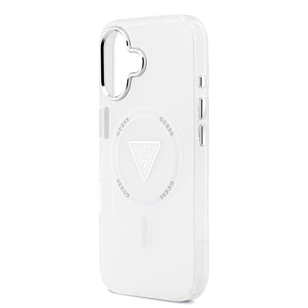 iPhone 17 Kılıf Guess Orijinal Lisanslı M-safe Şarj Özellikli IML Baskılı Üçgen Logolu Metal Kamera Çerçeveli Kılıf