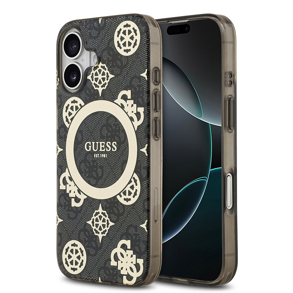 iPhone 17 Kılıf Guess Orijinal Lisanslı M-safe Şarj Özellikli IML Peony ve 4G Desenli Klasik Logolu Kılıf