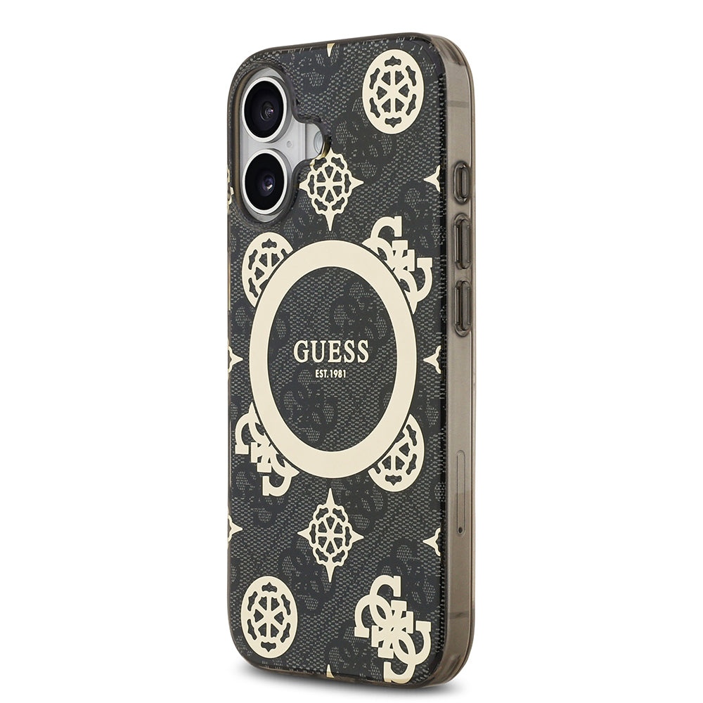 iPhone 17 Kılıf Guess Orijinal Lisanslı M-safe Şarj Özellikli IML Peony ve 4G Desenli Klasik Logolu Kılıf