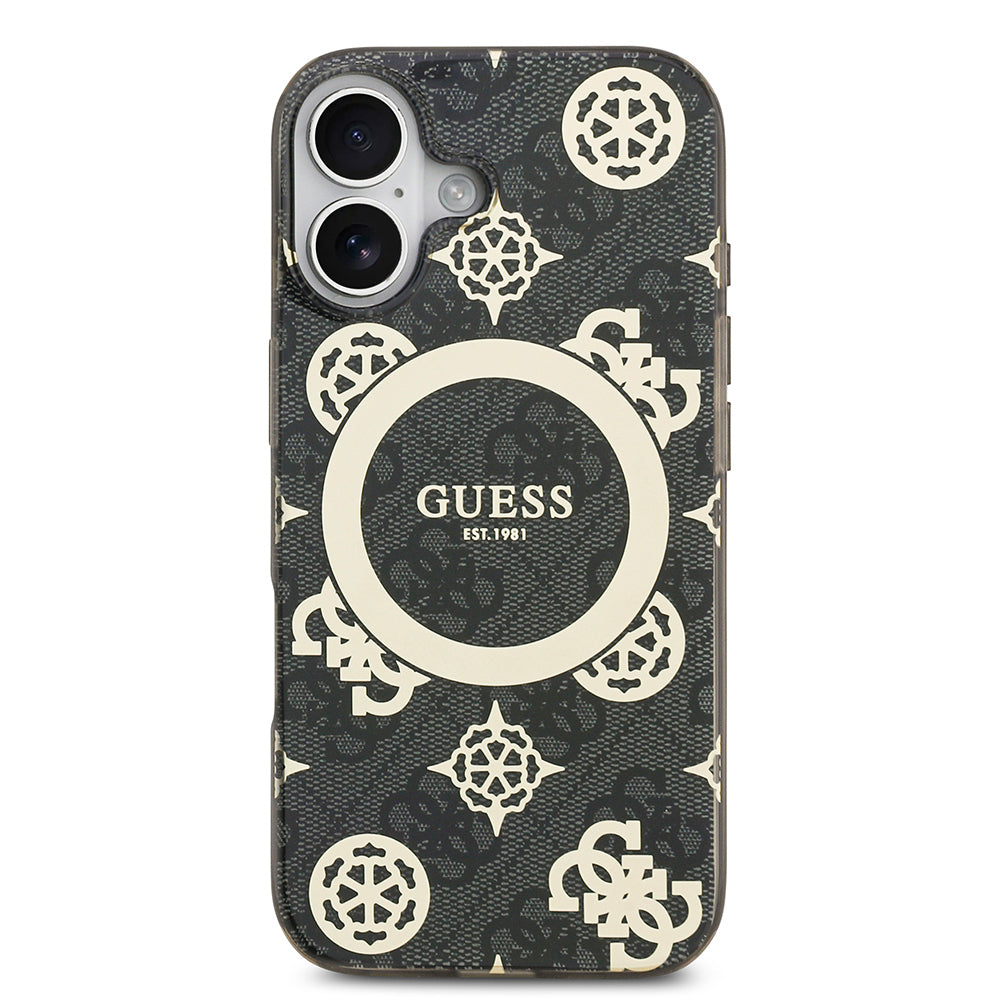 iPhone 17 Kılıf Guess Orijinal Lisanslı M-safe Şarj Özellikli IML Peony ve 4G Desenli Klasik Logolu Kılıf