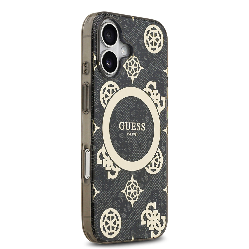 iPhone 17 Kılıf Guess Orijinal Lisanslı M-safe Şarj Özellikli IML Peony ve 4G Desenli Klasik Logolu Kılıf