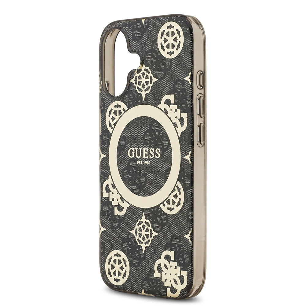 iPhone 17 Kılıf Guess Orijinal Lisanslı M-safe Şarj Özellikli IML Peony ve 4G Desenli Klasik Logolu Kılıf