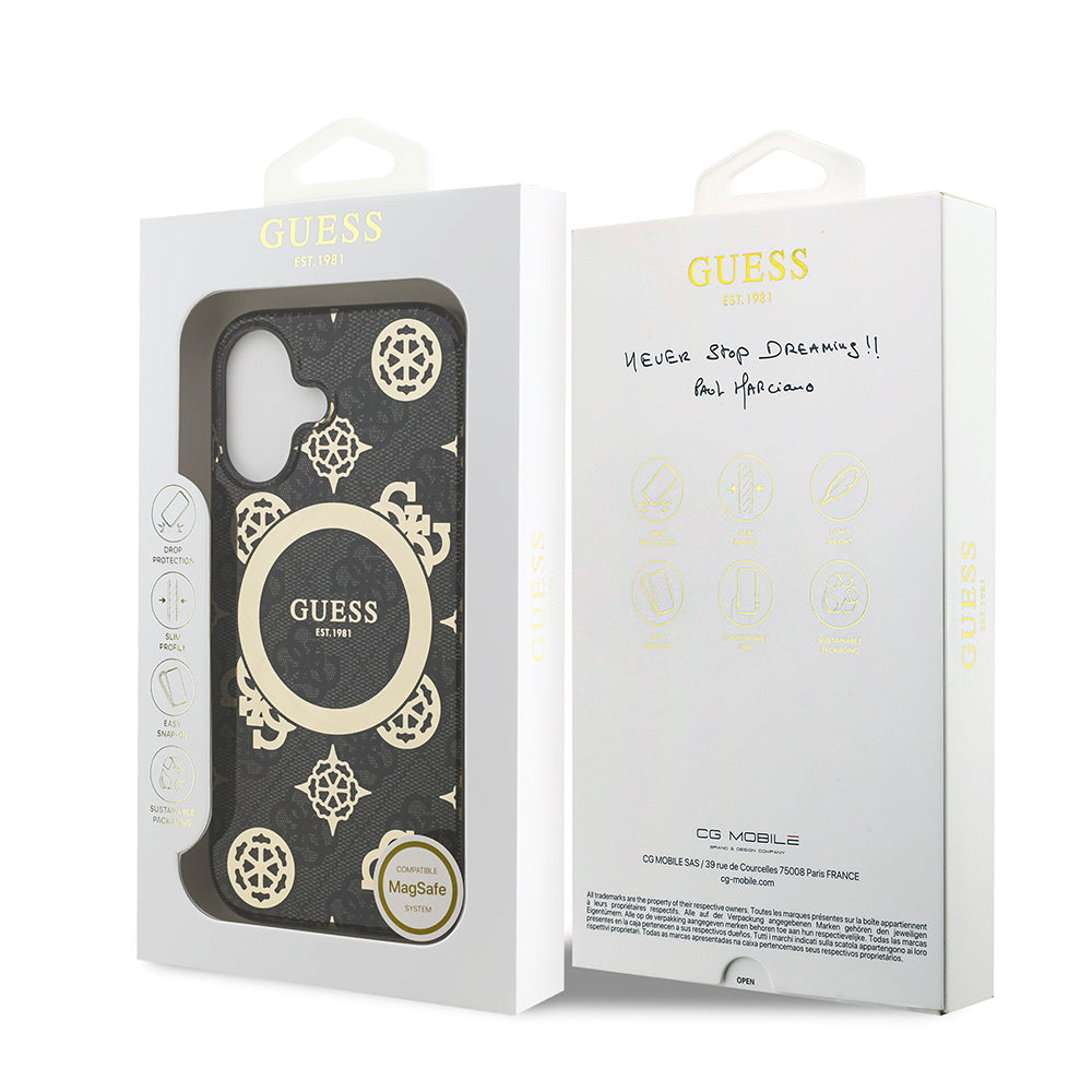 iPhone 17 Kılıf Guess Orijinal Lisanslı M-safe Şarj Özellikli IML Peony ve 4G Desenli Klasik Logolu Kılıf