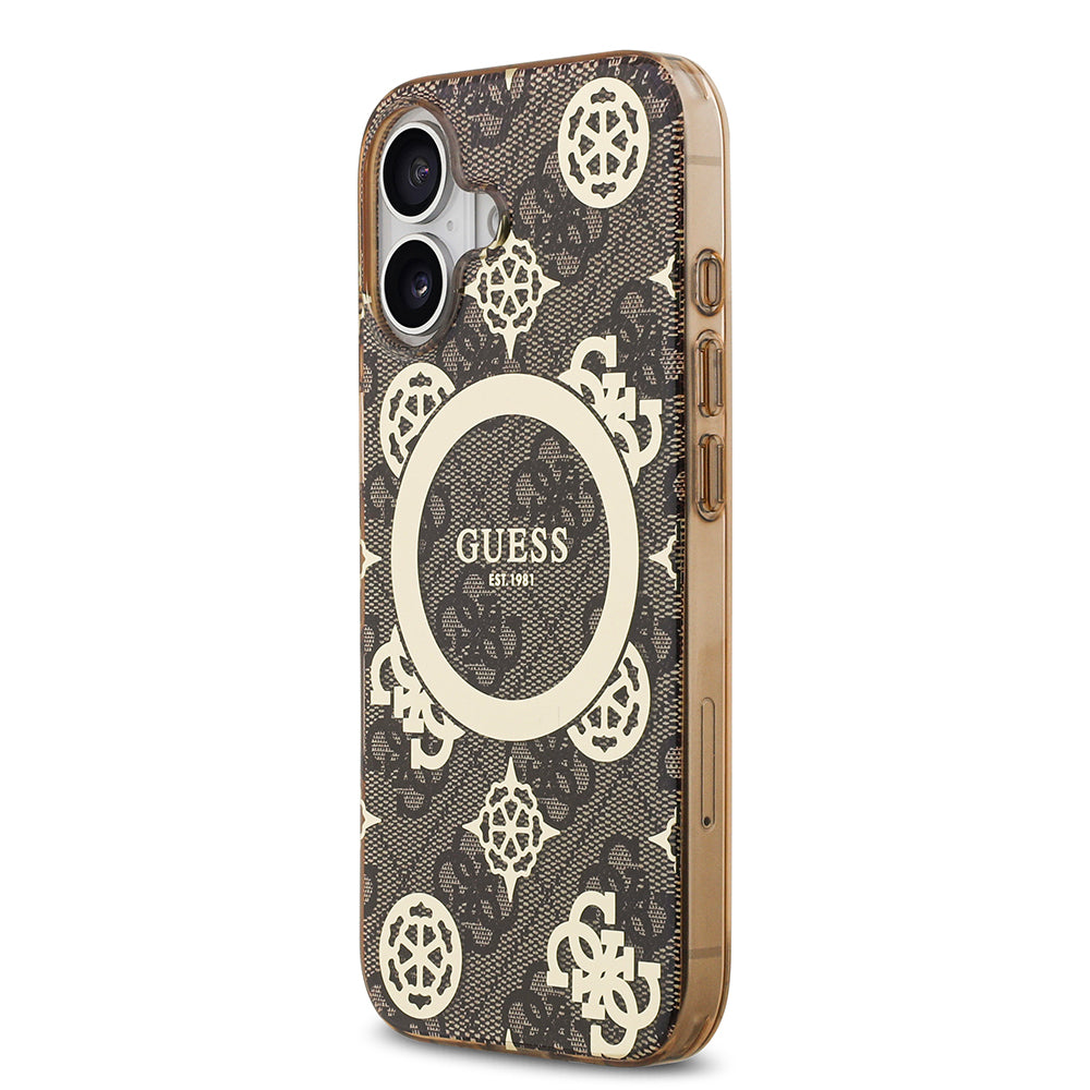 iPhone 17 Kılıf Guess Orijinal Lisanslı M-safe Şarj Özellikli IML Peony ve 4G Desenli Klasik Logolu Kılıf