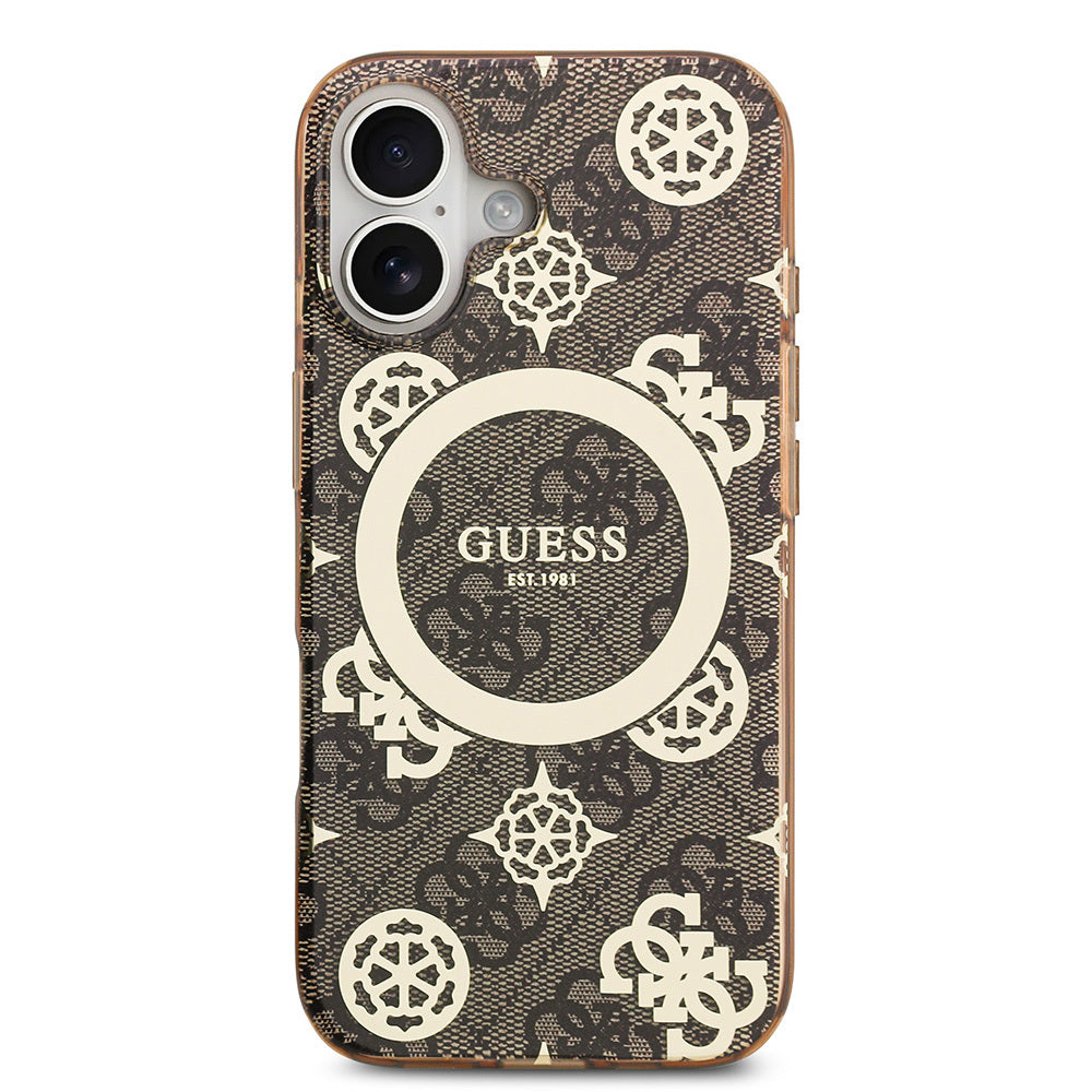 iPhone 17 Kılıf Guess Orijinal Lisanslı M-safe Şarj Özellikli IML Peony ve 4G Desenli Klasik Logolu Kılıf