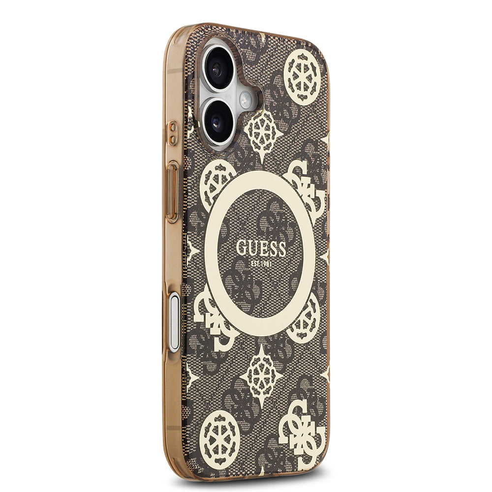 iPhone 17 Kılıf Guess Orijinal Lisanslı M-safe Şarj Özellikli IML Peony ve 4G Desenli Klasik Logolu Kılıf