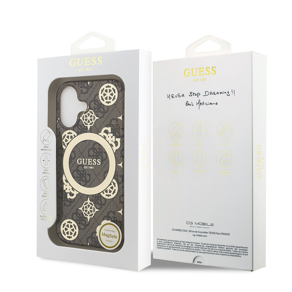 iPhone 17 Kılıf Guess Orijinal Lisanslı M-safe Şarj Özellikli IML Peony ve 4G Desenli Klasik Logolu Kılıf