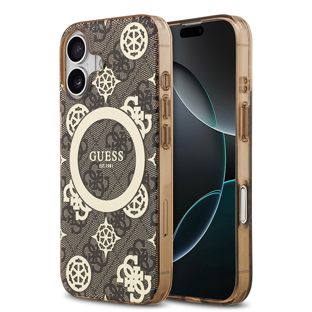 iPhone 17 Kılıf Guess Orijinal Lisanslı M-safe Şarj Özellikli IML Peony ve 4G Desenli Klasik Logolu Kılıf